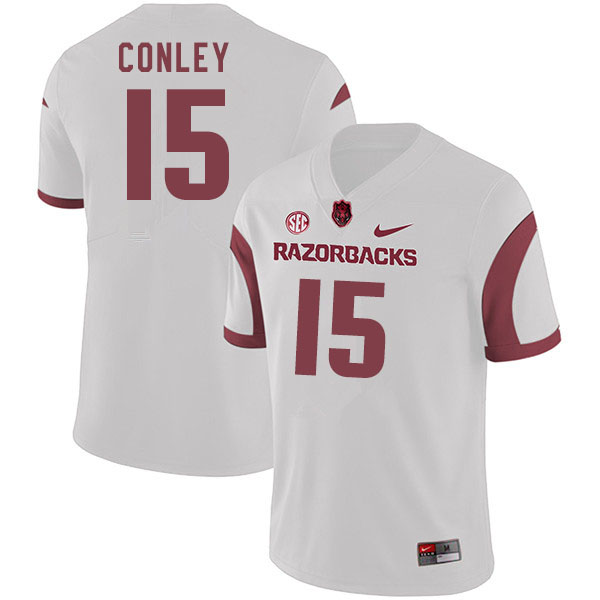 Men #15 Jon Conley Arkansas Razorbacks College Football Jerseys Sale-White - Click Image to Close